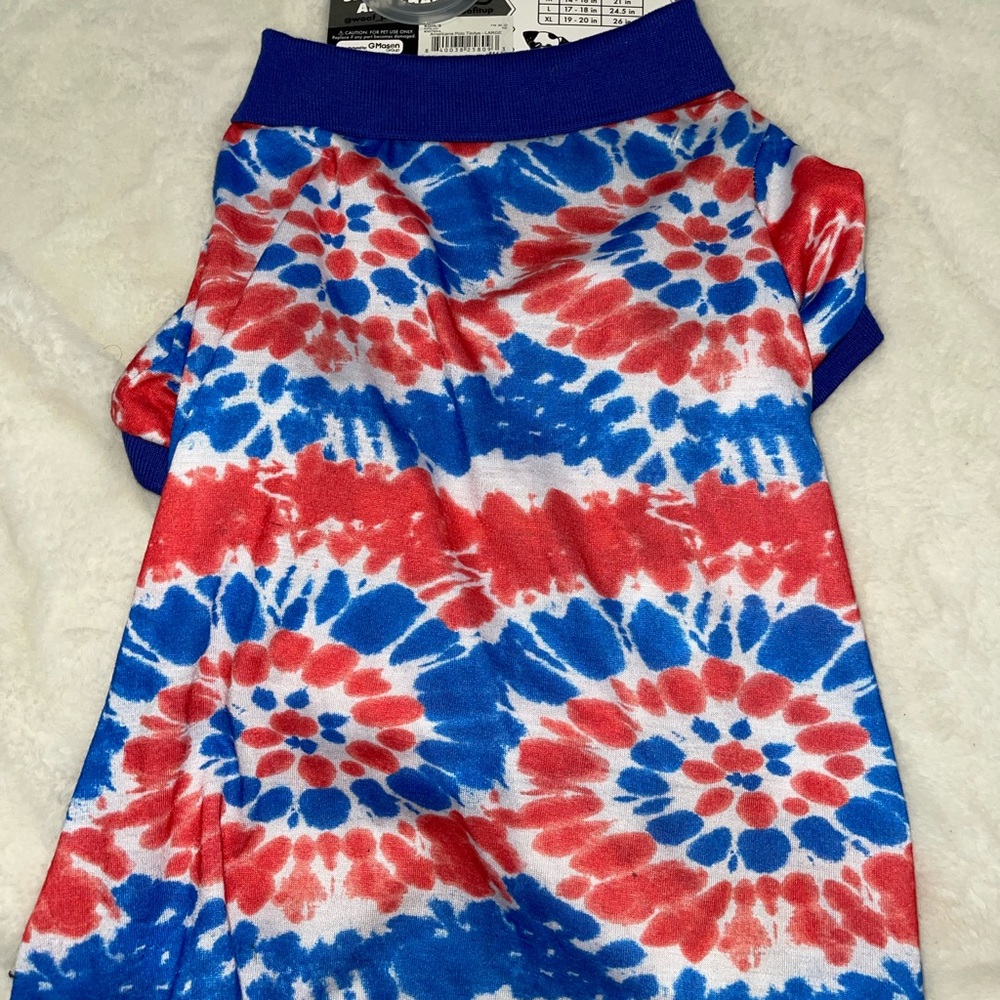 Red and Blue Tie-Dye Dog Shirt Perfect for 4th of July